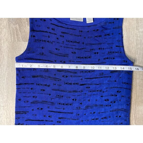 Chicos Travelers Blue Black Sleeveless Stretch Knit Shell Top Sz S - Picture 6 of 10
